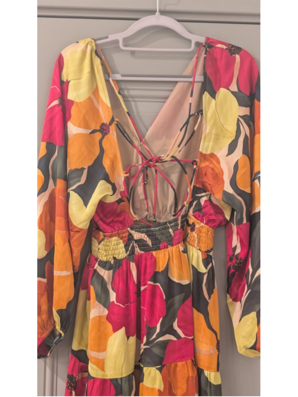 Women's Dress Forum Floral Maxi Dress Size M Orange Pink - Picture 7 of 12